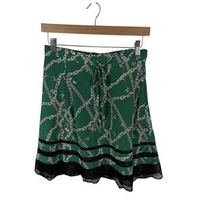 Zadig & Voltaire Jaelle Chaines Green Silk Lace Trim Mini Skirt Sz 34 Old Money